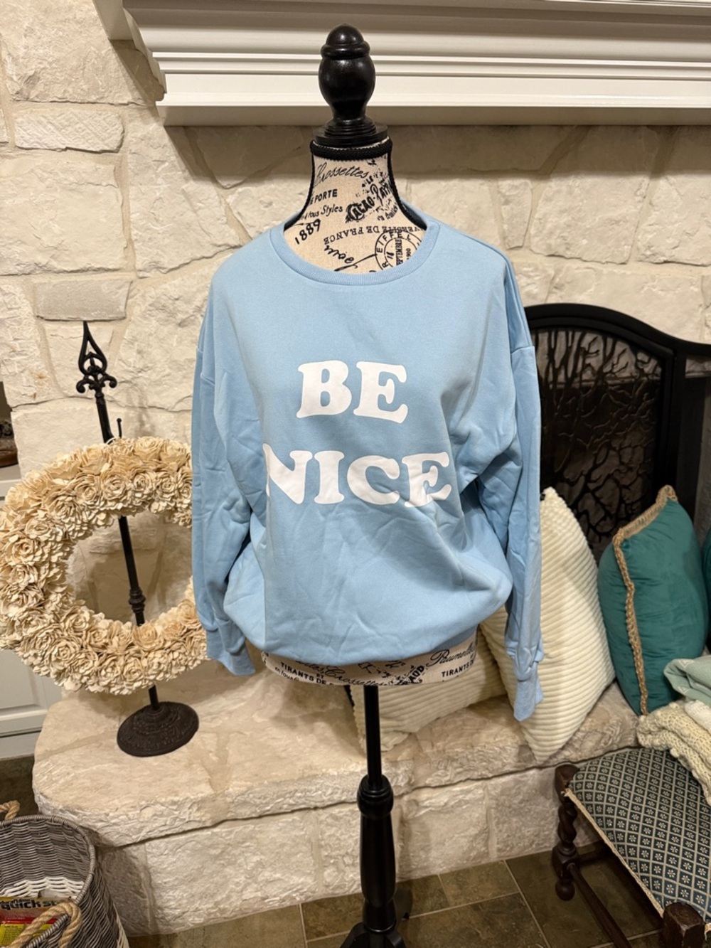 Light Blue "BE NICE" Graphic Sweatshirt